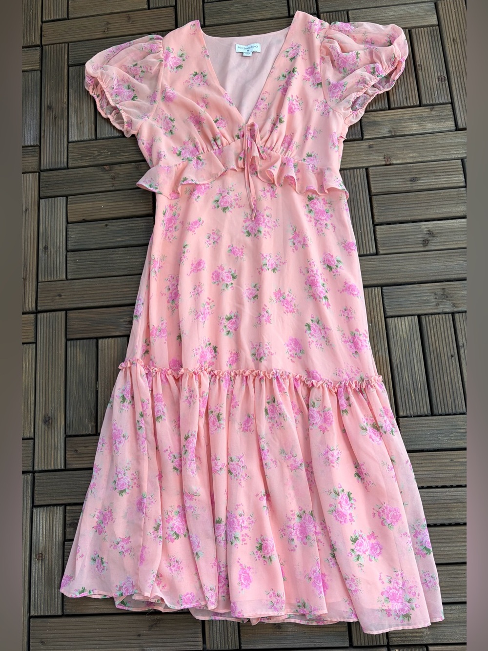 LoveShackFancy Floral Midi Dress with Tie-Front - Picture 3 of 6